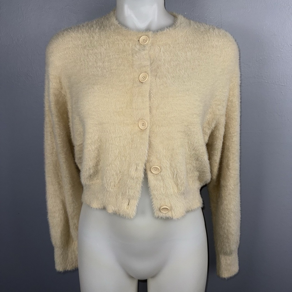 Levi's Women's Cat Fuzzy Drop-Shoulder Cropped Cardigan Women's XS Tan Soft